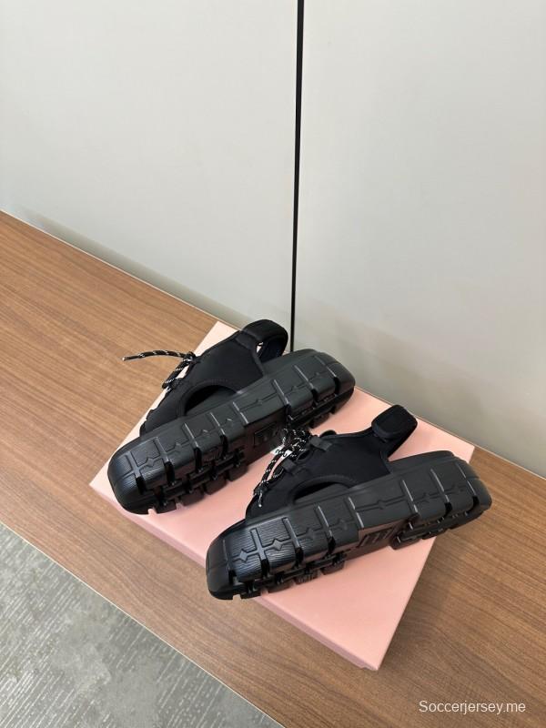 2025 Women Miu Miu Black Leather Sandals LY00240