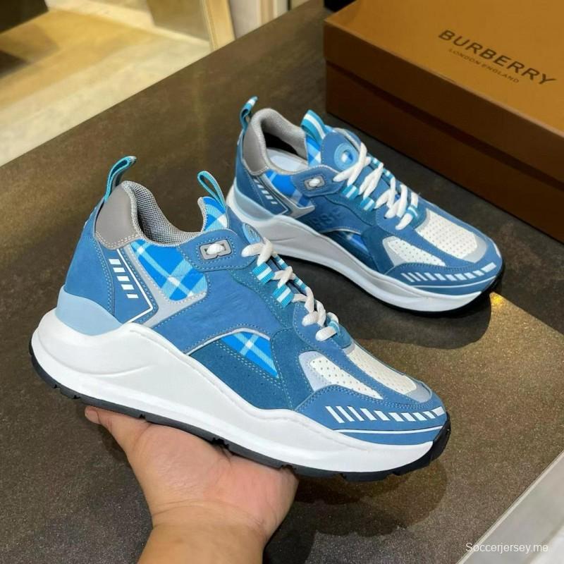 2025 Unisex Burberry Blue White Suede Leather Cotton Sneakers Retro Check MJ00380