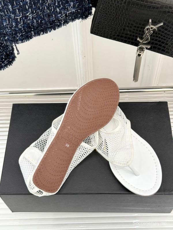 2025 Women ALAIA White Mesh Slippers