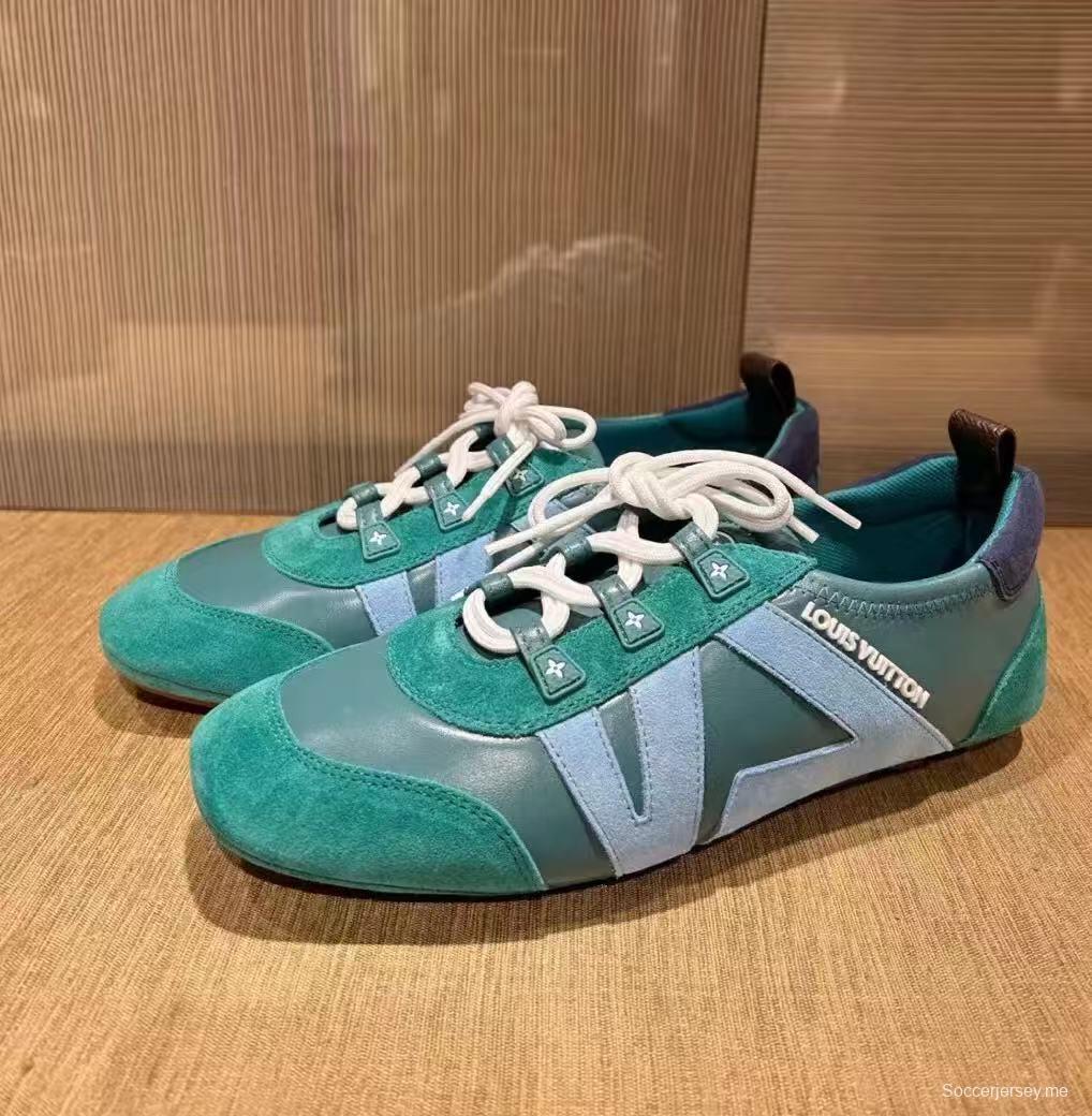 2025 Men Louis Vuitton Green Blue Suede Leather Sneakers