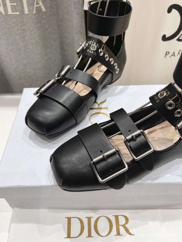 2025 Women Dior Black Leather Gladiator Sandals KFY00320