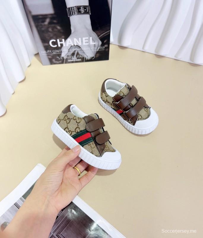 2024 Kids Gucci Brown Navy Canvas Leather Kids Shoes