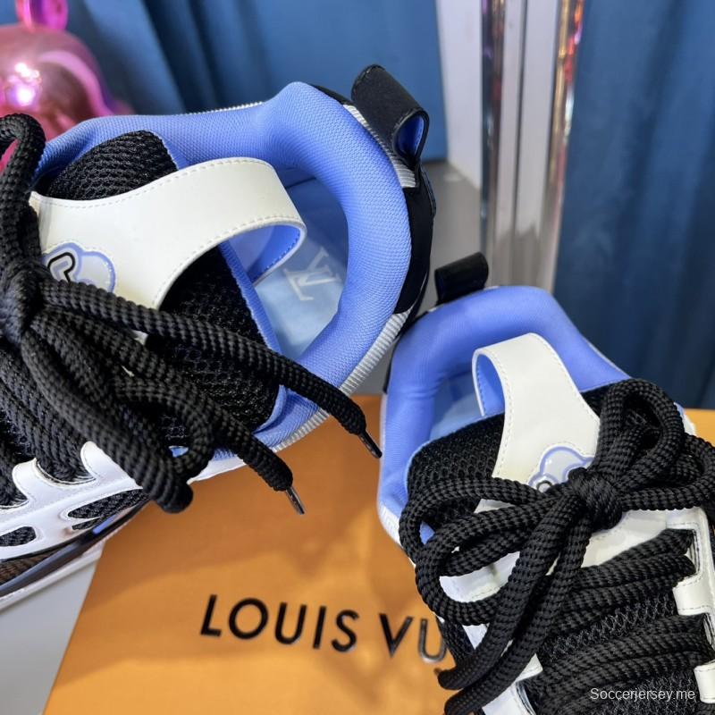 2025 Unisex Louis Vuitton White Black Blue Leather Mesh LV Trainer