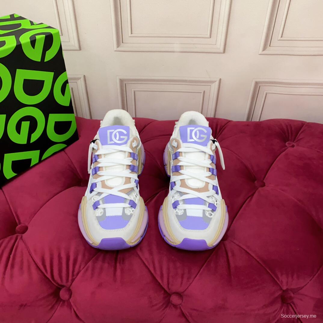 2025 Women Dolce & Gabbana White Purple Beige Mesh Leather Sneakers LY00340