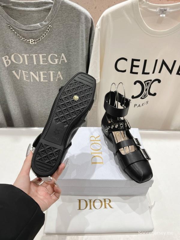 2025 Women Dior Black Leather Gladiator Sandals KFY00320