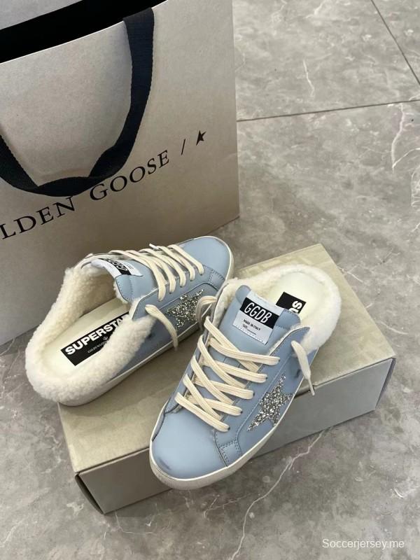 2024 GGDB Light Blue Shearling Leather Slippers MJ00280