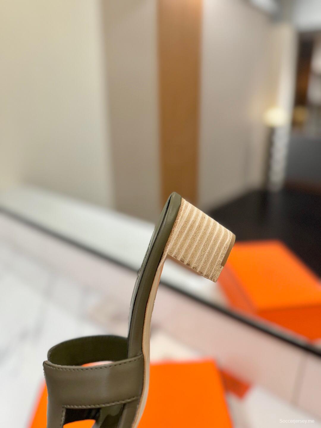 2025 Women Hermès Green Leather Sandals