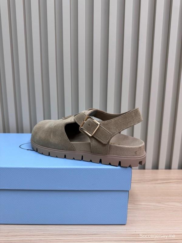 2025 Women Prada Khaki Suede Sandals LY00280