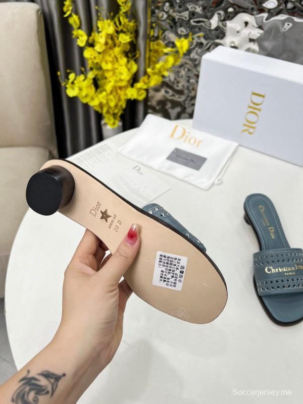 2025 Women Dior Blue Leather Slide Sandals LY00210