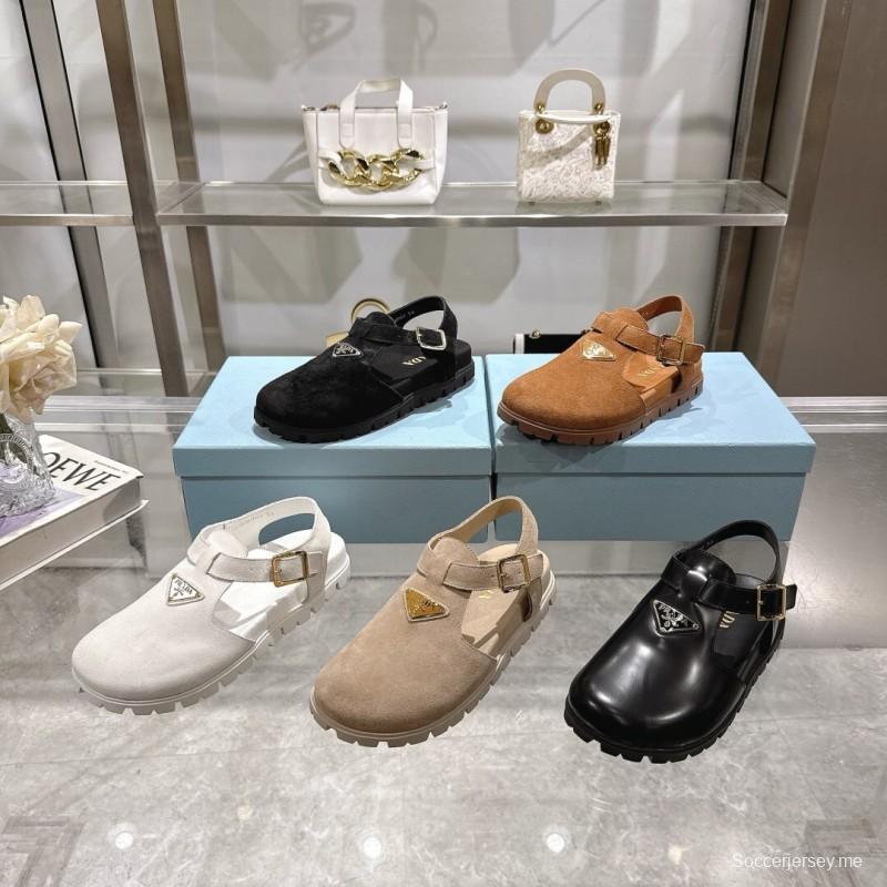 2025 Women Prada Brown Suede Sandals LY00270