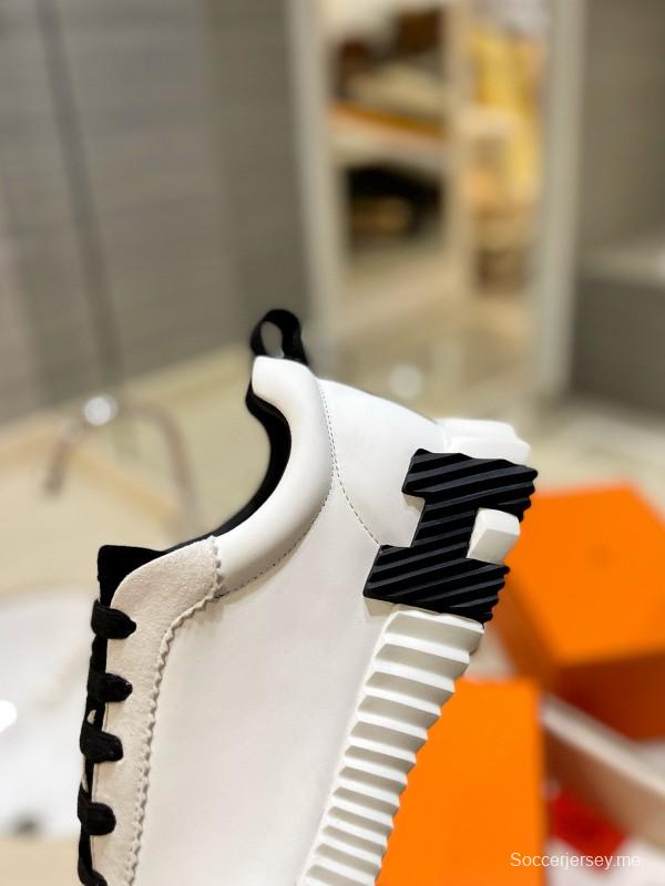2024 Unisex Hermès White Black Imported Coxskin Rain Cloth Casual Sneakers MJ00320