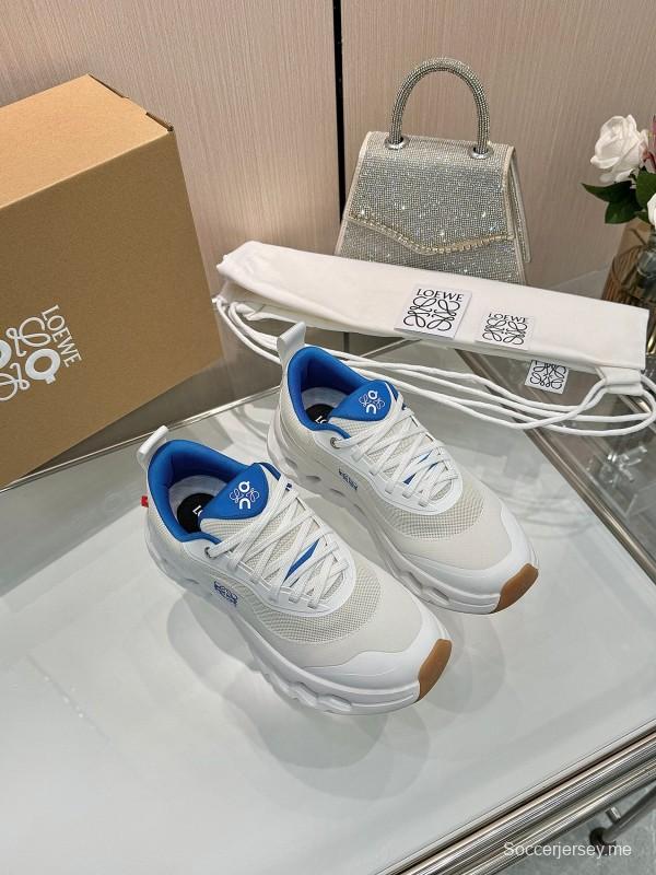 2025 Unisex Loewe White Blue Mesh Leather Sneakers
