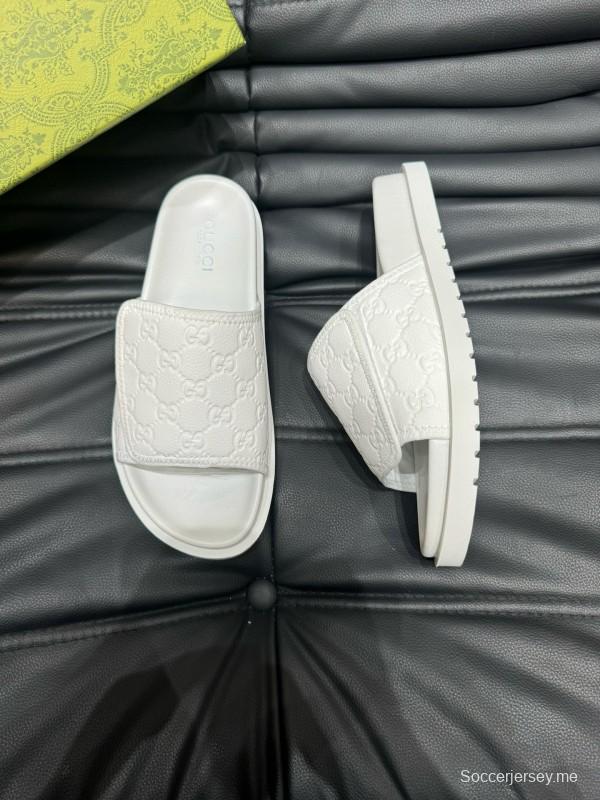 2024 Slippers Gucci White Leather Slippers MJ00200