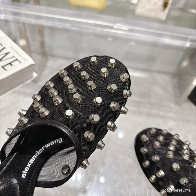 2025 Slippers Alexander Wang Black Leather Studded LY00310
