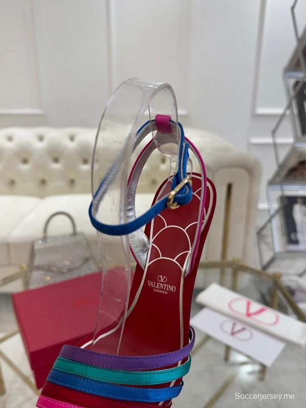 2025 Women Valentino Red Blue Green Pink Leather Suede High Heel Sandals LY00310