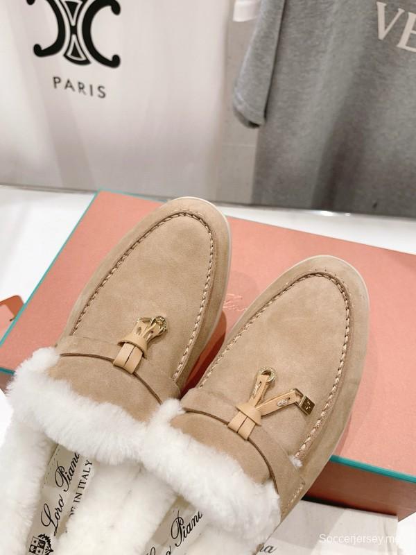 2024 Slippers LP Beige Suede Fur Loafers