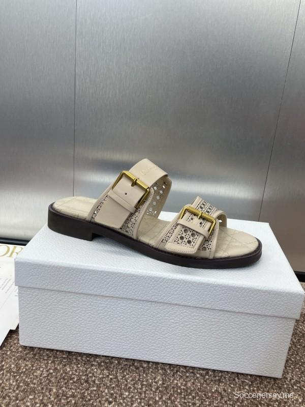 2025 Women Dior Beige Calfskin Leather Slippers KFY00300