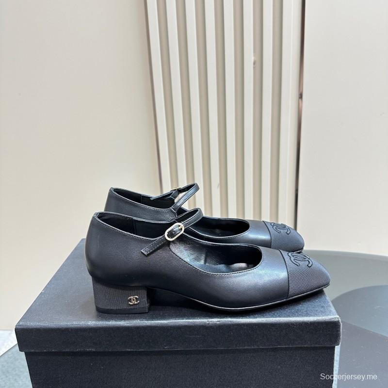 2025 Women Chanel Black Lambskin Mary Jane Shoes KFY00290