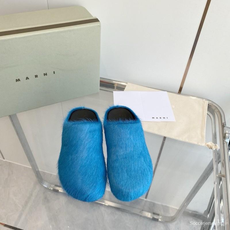 2024 Women Marni Blue Horsehair Slippers