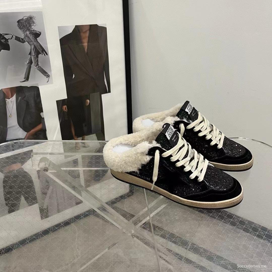 2024 GGDB Black Suede Shearling Slippers MJ00280