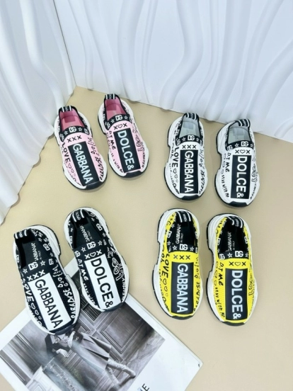 2024 Kids Dolce & Gabbana Pink Black White Yellow Fabric Sneakers