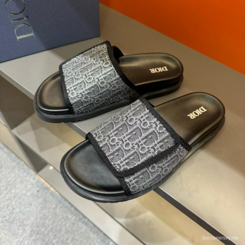 2024 Dior black grey canvas leather Slippers MJ00180