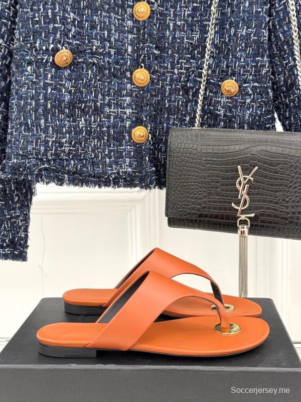 2025 Slippers Yves Saint Laurent Orange Leather Slippers