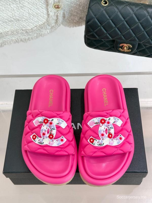 2025 Slippers Chanel Pink Silk Slippers
