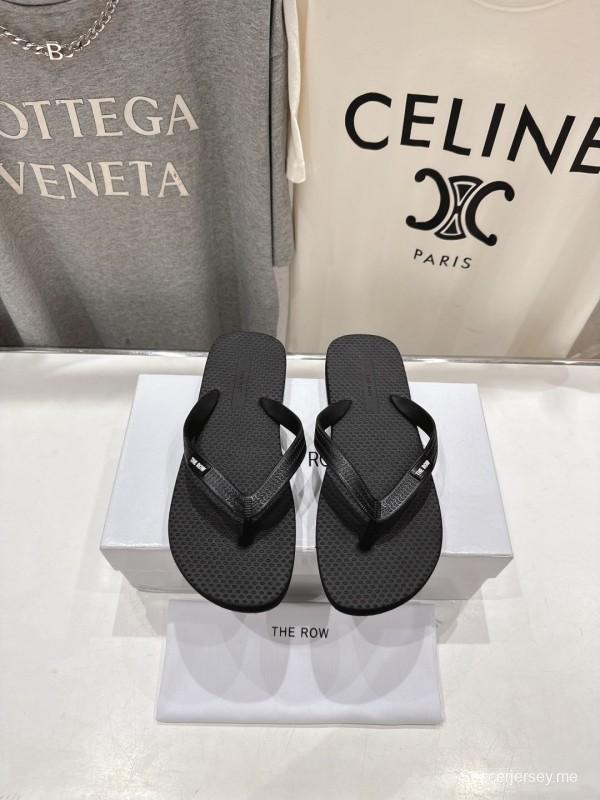 2025 Unisex The Row Black Rubber Flip Flop Minimalist Design Casual Beach Sandals KFY00160