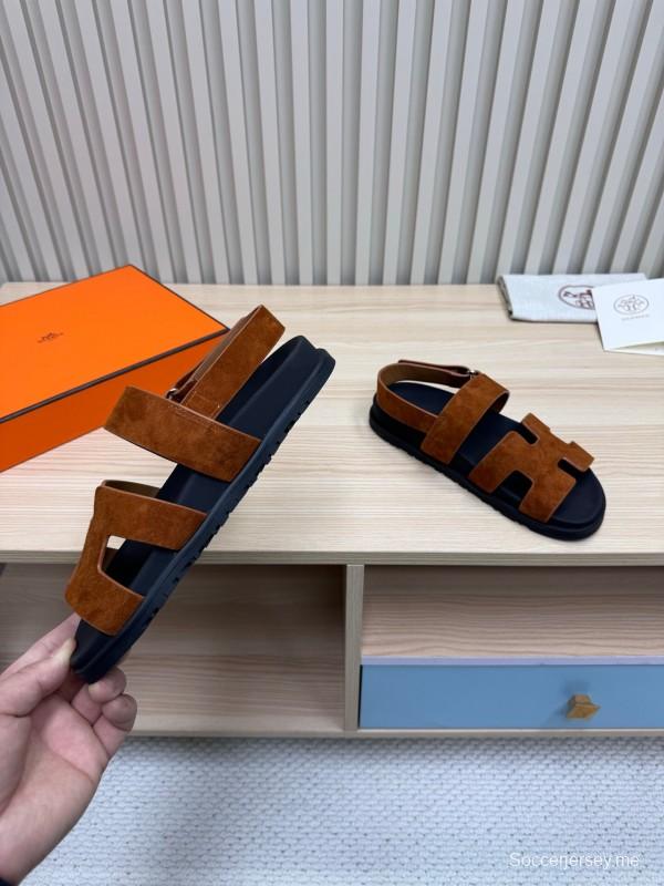 2025 Women Hermès Brown Suede Leather Sandals