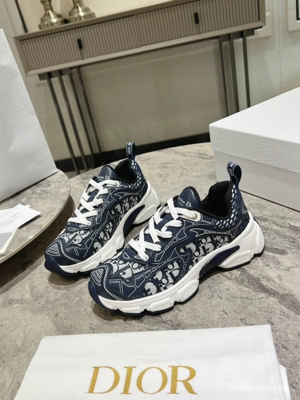 2025 Women Dior Navy White Fabric Sneakers