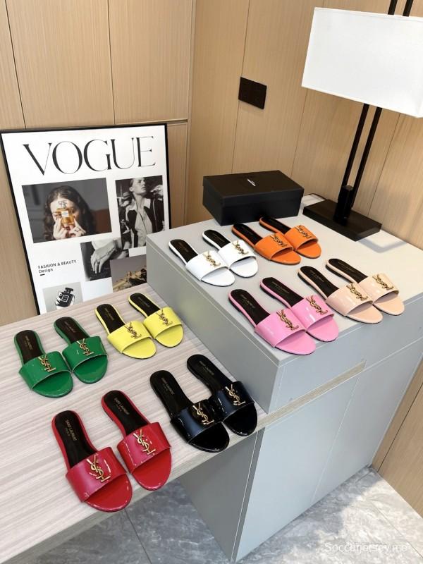 2025 Women Yves Saint Laurent Red Patent Leather Slippers LY00180