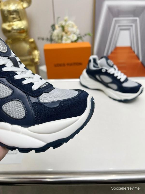 2025 Unisex Louis Vuitton Black White Blue Leather Tech Fabric Sneakers Monogram LY00340