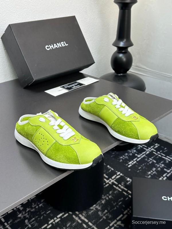 2025 Women CHANEL Green Suede Casual Sneakers Handmade For LY00360(F)