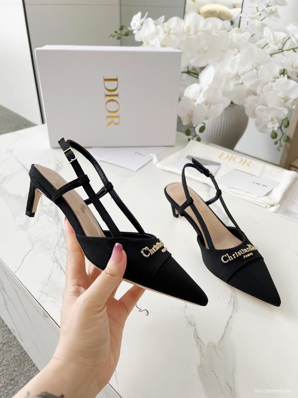 2025 Women Dior Black Fabric Slingback Kitten Heel