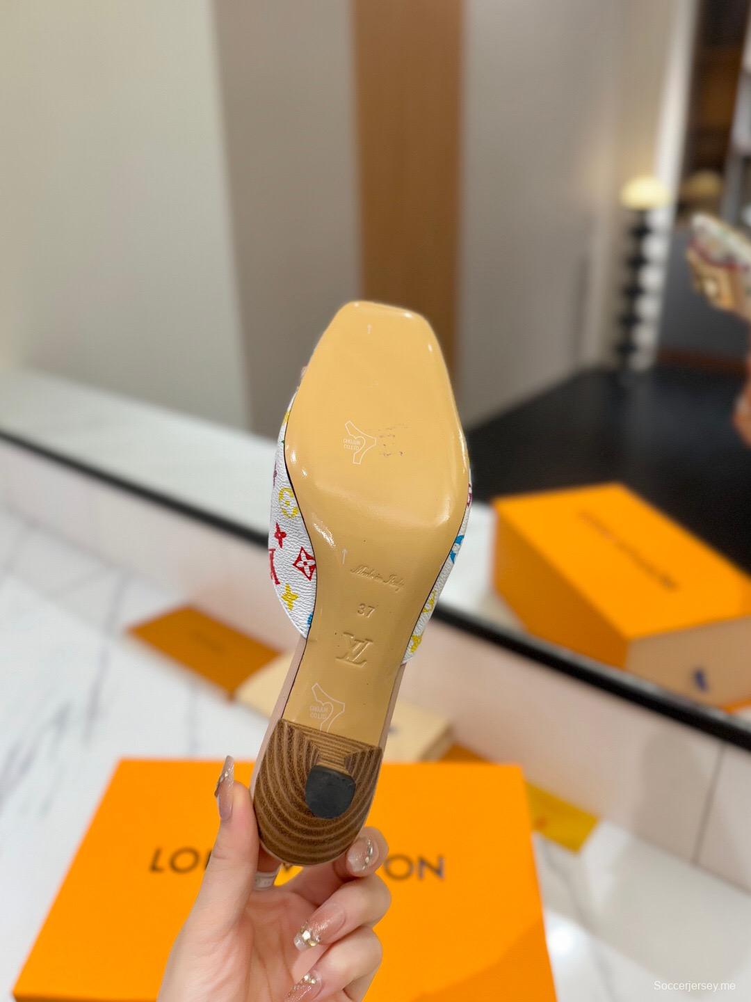 2025 Women Louis Vuitton White Pink Leather Mules