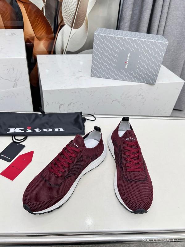2025 Unisex Kiton Burgundy Knit Casual Sneakers Lightweight Rubber Sole AS00320