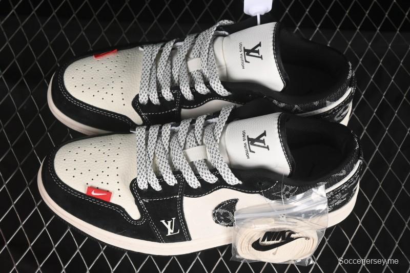 حذاء كرة السلة نايك اير جوردان 1 لاو AJ1 AJ1 LV Collaboration Black Fabric Red Label حذاء كرة السلة الراقية المنخفضة المخصصة - YX5066-369
