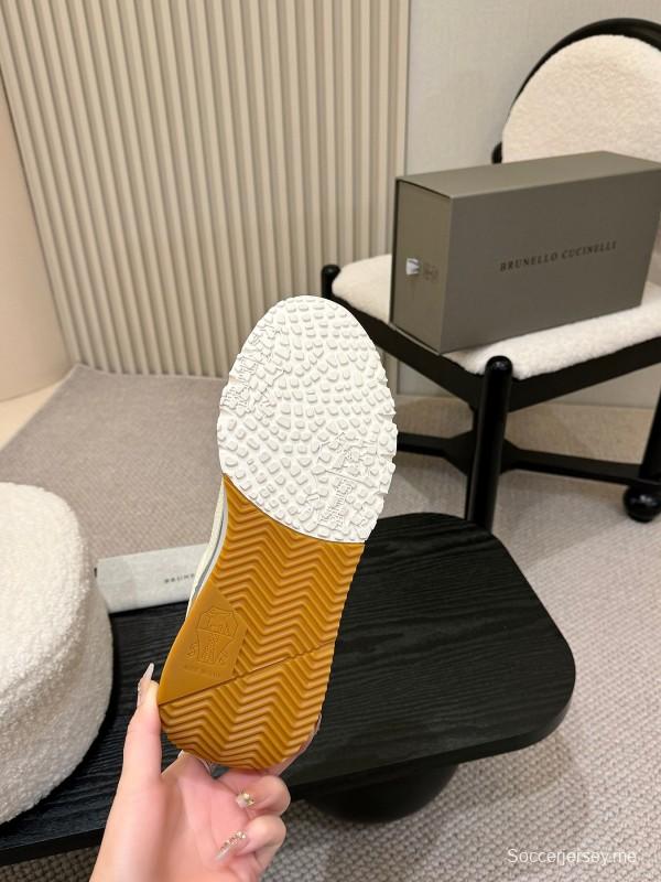 2025 Men Brunello Cucinelli Black Ivory Blue Almond Calfskin Leather Sneakers AS00320