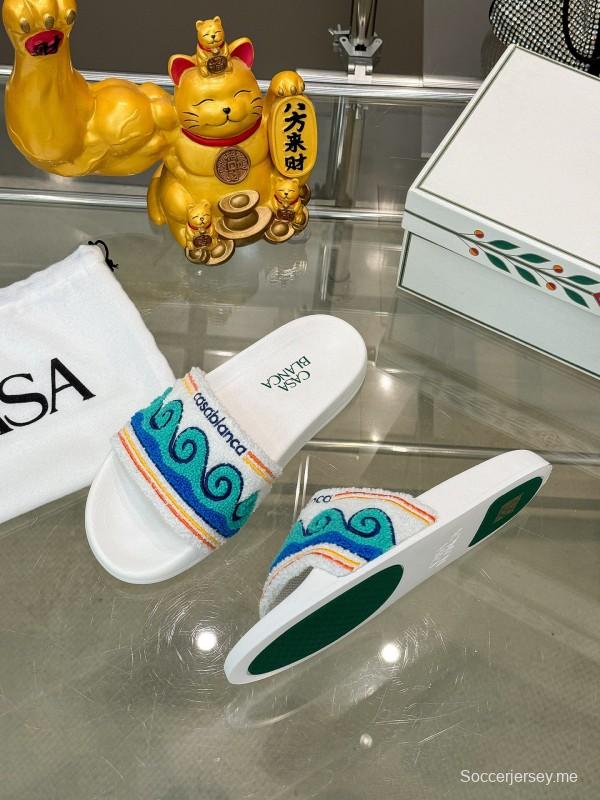 2025 Men CASA BLANCA Blue White Embroidered Slippers KFY00160