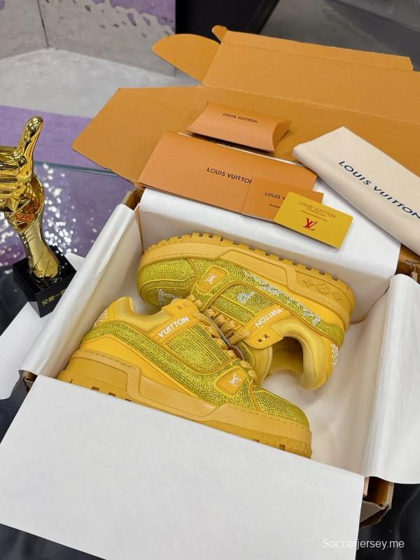 2025 Unisex Louis Vuitton Yellow Crystal Mesh Plimsolls Bing Bing AS00420