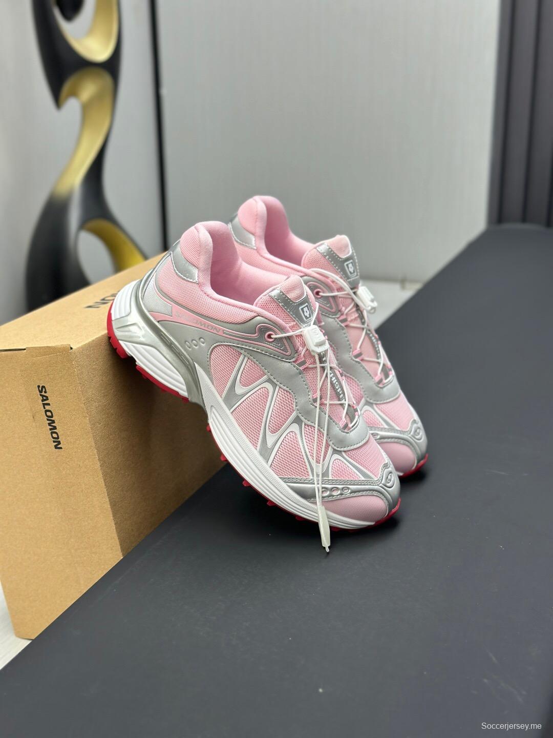 2025 Women SALOMON Pink White Leather Mesh Sneakers KFY00320