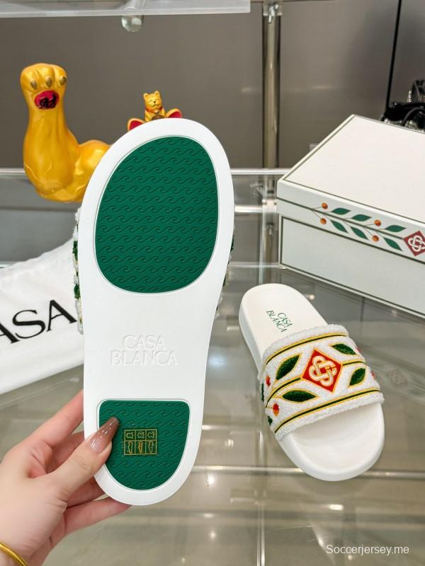 2025 Men CASA BLANCA White Green Red Embroidered Leather Slippers KFY00160