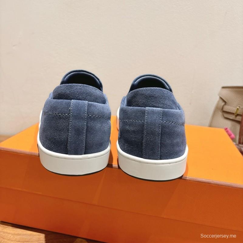 2025 Unisex Hermès Blue Suede Slip-On Sneaker AS00380