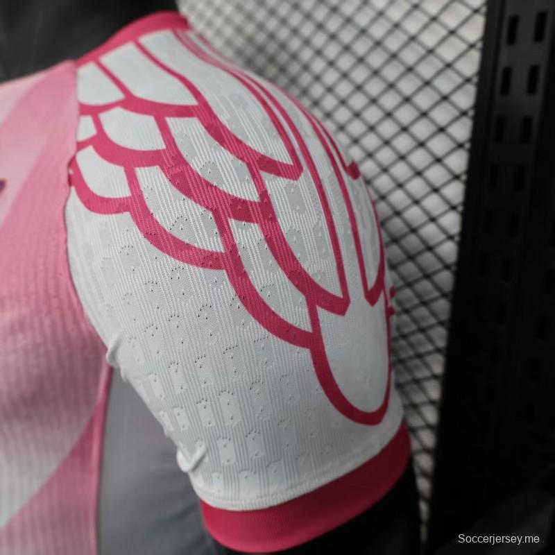 إصدار اللاعب 25/26 قميص نادي برشلونة أبيض وردي بنمط مخطط قطري