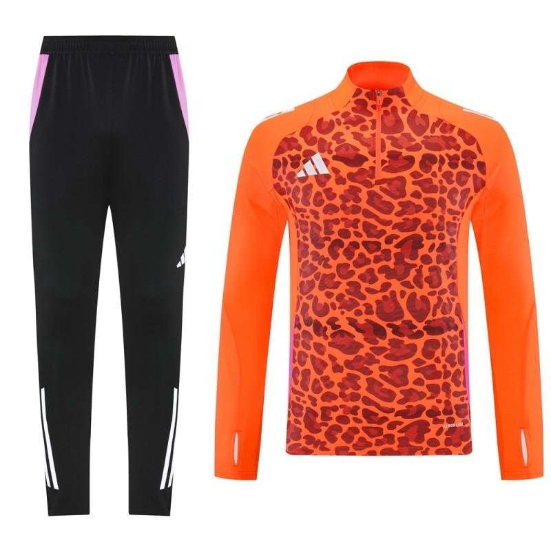2025 Adidas Orange & Black with Leopard Print Pattern Half Zipper Jacket +Long Pants