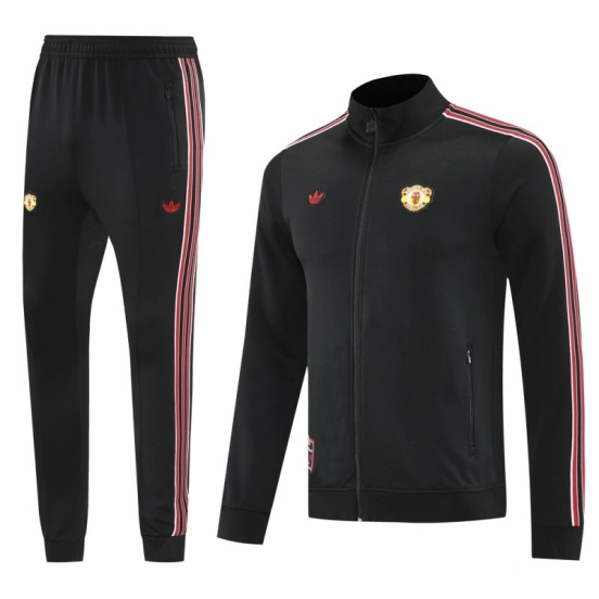 25/26 Manchester United Black Full Hoodie Zipper Jacket +Long Pants