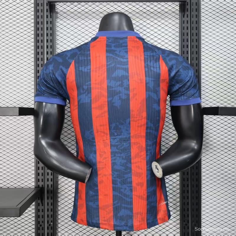 إصدار اللاعب 25/26 قميص برشلونة المنزلي أزرق مخطط بالأحمر مع راعي سبوتيفاي