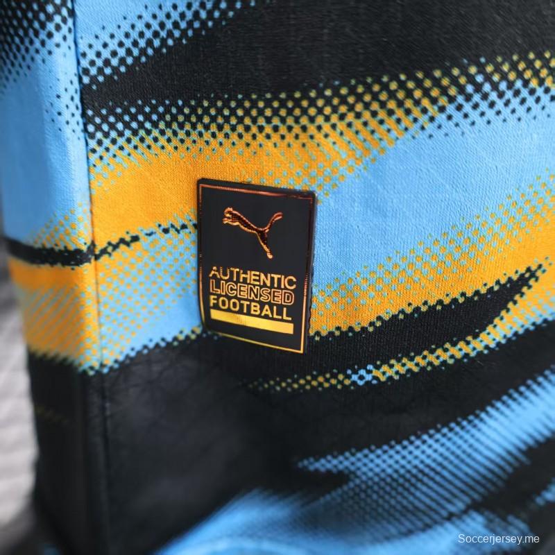 إصدار اللاعب 25/26 قميص أولمبيك مارسيليا أزرق مع قميص مخطط متدرج برتقالي