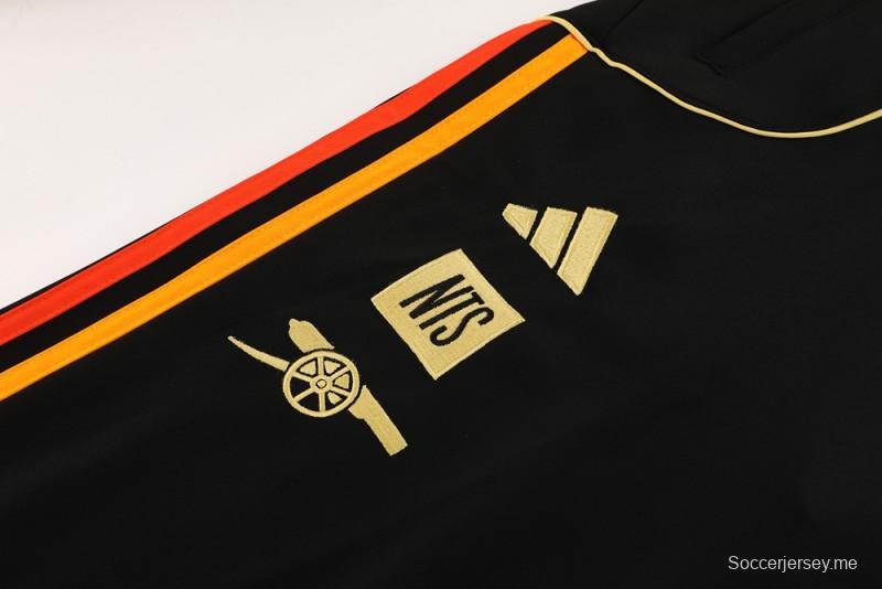 25/26 أرسنال جاكيت أسود كامل بسحاب أسود + بنطلون طويل